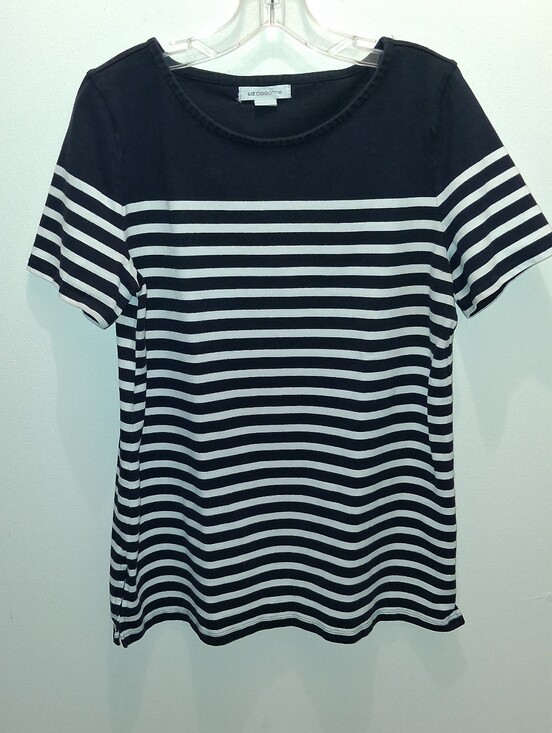 Liz Claiborne Tops - Liz Claiborne Dark Blue & White Striped Short Sleeve Top